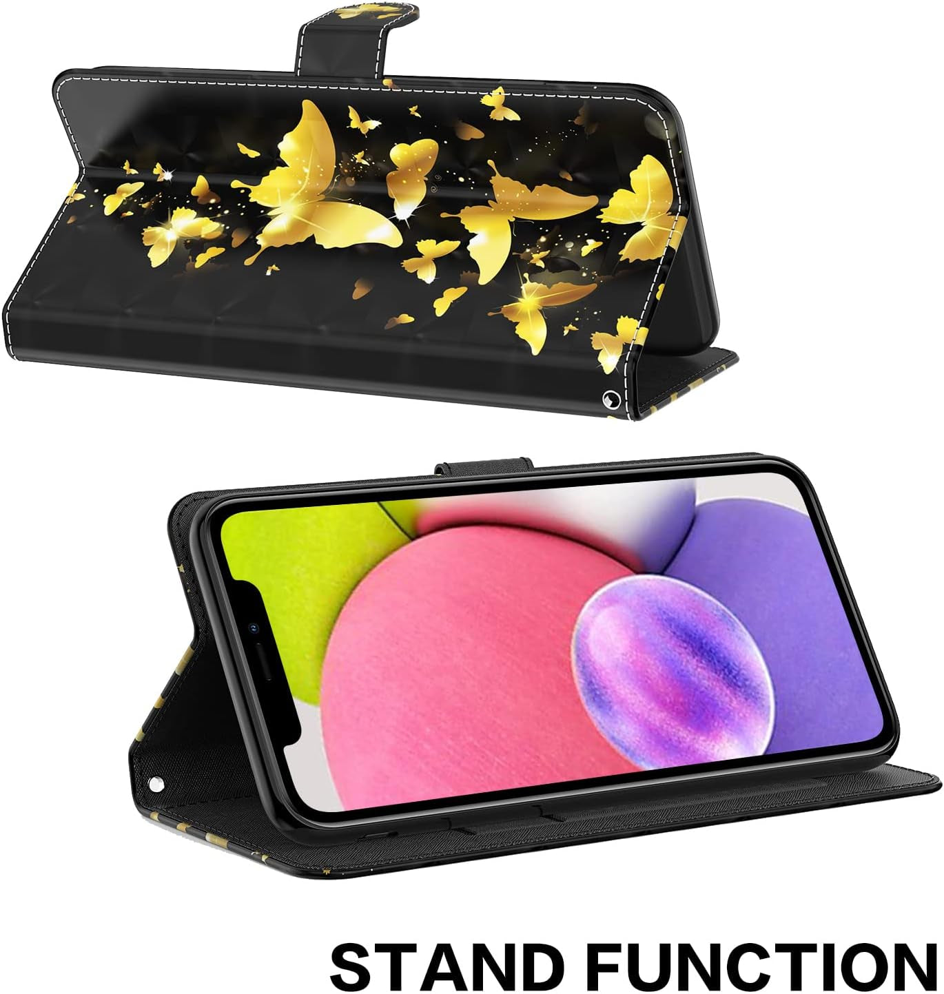 VODEFOX Case for LG G7 Thinq/Lg G7, PU Leather Wallet Case for LG G7 Thinq/Lg G7 6.1", Cute 3D Cartoon Design Card Slot Magnetic Closure Stand Protective Cover for Women - Golden Butterfly  VODEFOX   