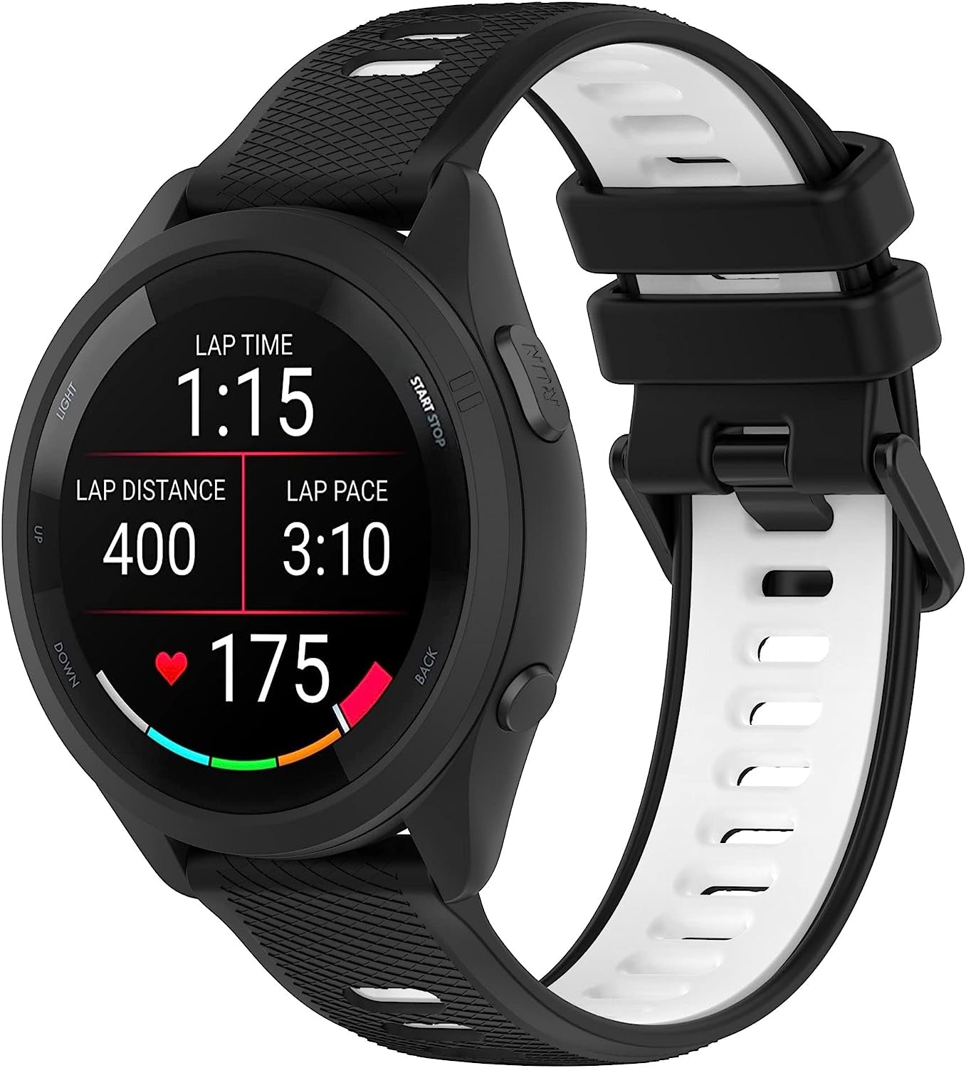 Replacement Band for Garmin GPS Running Smartwatch Band,Soft Silicone Adjustable Sport Band, Easy Change Silicone Replacement Soft Rubber Watch Band  Gusfeliz Black/White 20MM 