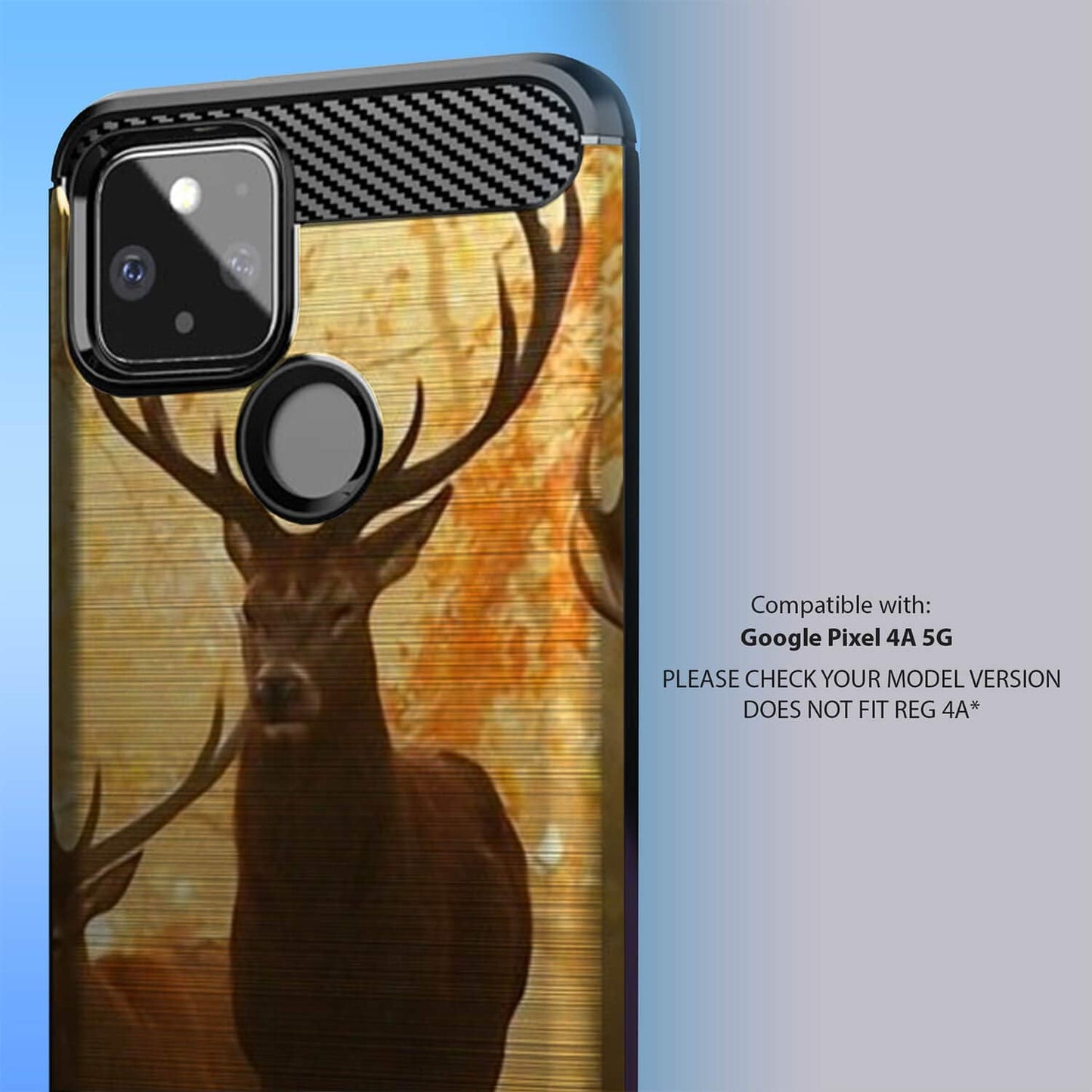 Casesondeck Camo Case Compatible with Google Pixel 4A 5G (2020), Carbon Fiber Texture Slim Fitted Matte Cover with Design (Sunset Deer)  Cases on Deck   