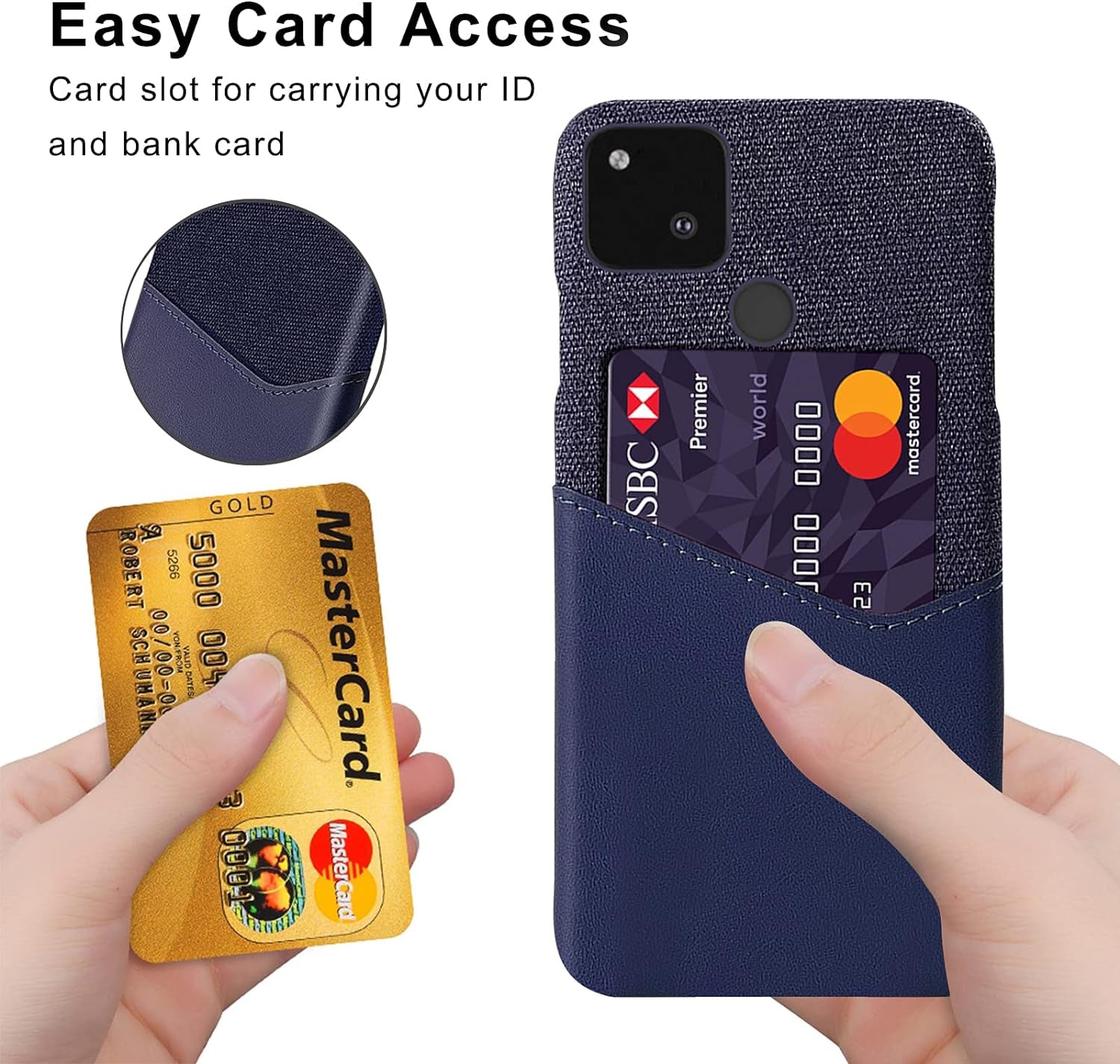 Yunbao for Pixel 4A 5G Case & Camera Lens Protector for Google Pixel 4A 5G(2020 Release),Splicing Cloth Pattern Premium Leather Case with Card Slot (Blue)  Yunbao   