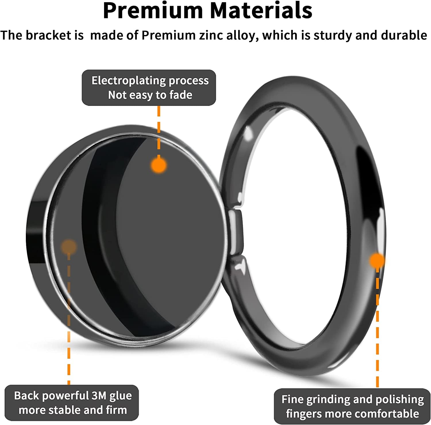 TACOMEGE Smooth Alloy Phone Ring Grip Holder, 360 Rotation Finger Ring Kickstand for Iphone, Ipad, Samsung, and All Smartphones Tablets (PRG-B)  TACOMEGE   