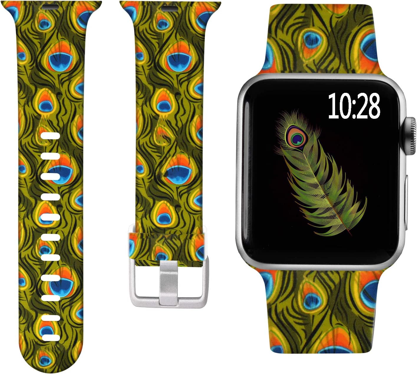 Laffav Compatible with Apple Watch Band 41Mm 40Mm 38Mm Iwatch SE & Ultra & Series 8/7/6/5/4/3/2/1 for Women Men, Sexy Leopard, S/M  Laffav Peacock Feather 38/40/41MM M/L 