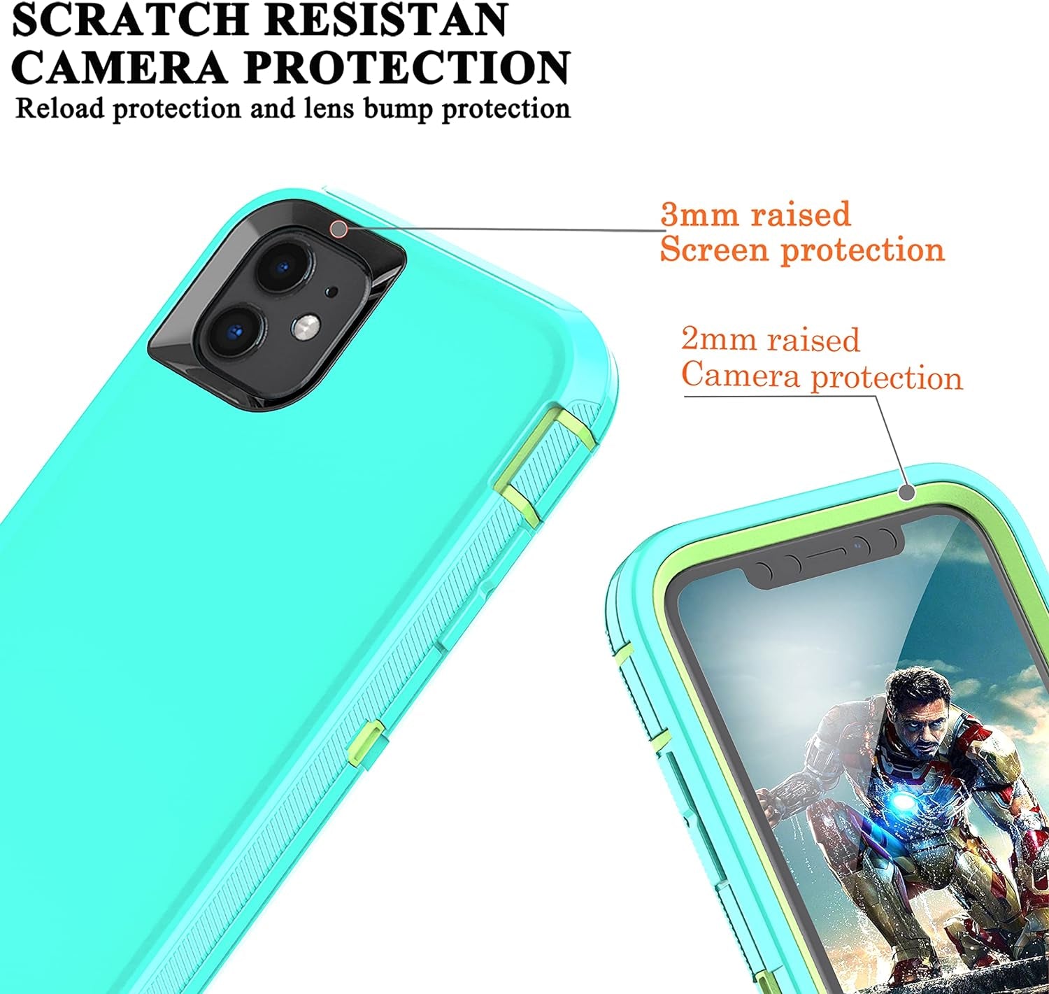 Ymhxcy for Iphone 11 Case Shockproof Dropproof Dust-Proof Drop Proof 3-Layer Durable Phone Case Heavy Duty Protection Phone Case Cover for Apple Iphone 11 6.1“ Aqua Blue and Lime Green  YmhxcY   