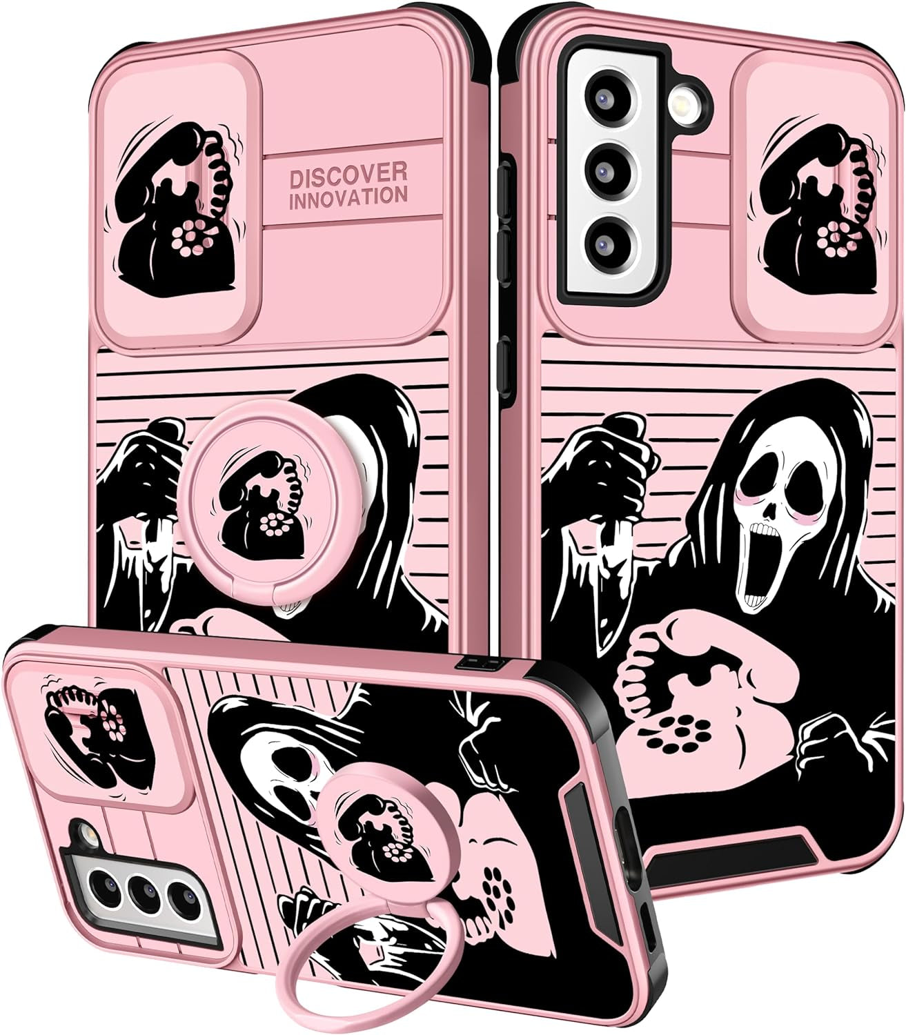 Oqpa for Samsung Galaxy S22 plus Phone Case Cute Cartoon Galaxy S22 plus Case with Camera Cover+Ring Holder for Women Girly Girls Boys Kids Kawaii Funny Case for Samsung S22 Plus, Minn Micki  meitong2020 Telephone Skull  