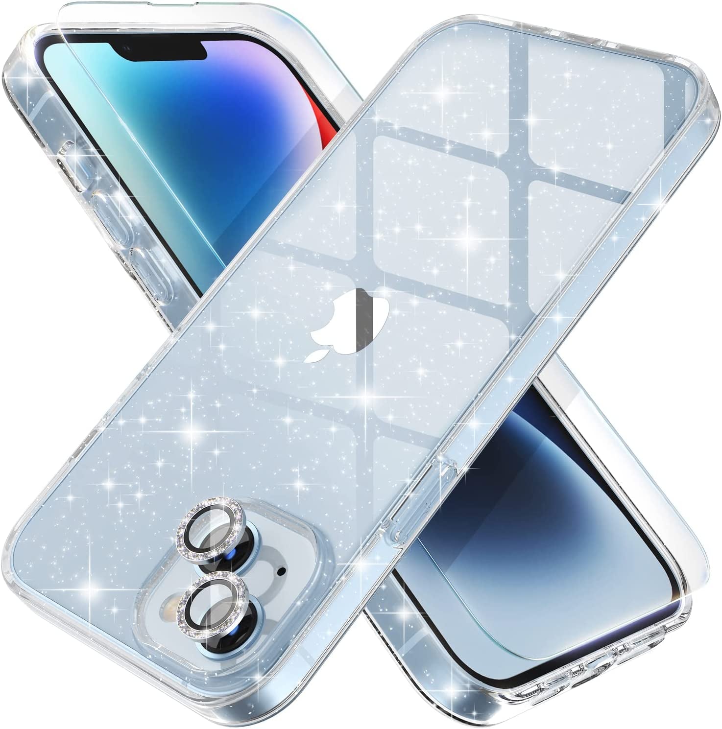 Choiche Compatible for Iphone 14 Case Cute, Women Clear Glitter Bling Sparkly Case, [2 X Diamond Camera Lens Protectors] [2 X Tempered Glass Screen Protectors] 6.1-Inch (Glitter Gold)  Choiche Glitter Clear iPhone 14 Plus 
