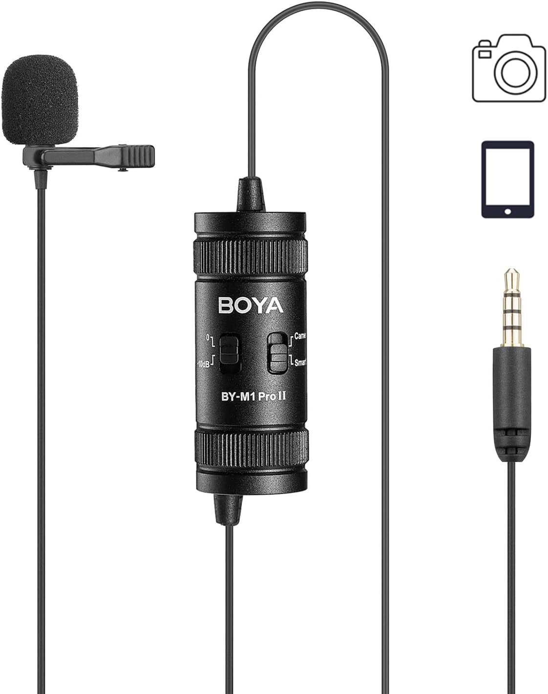 BOYA Upgraded BY-M1S Lavalier Microphone without Battery Omnidirectional Lapel Mic for Iphone DSLR Camera Android Smartphone Camcorders Audio Recorders PC Laptop Recording  BOYA BY-M1 Pro II  