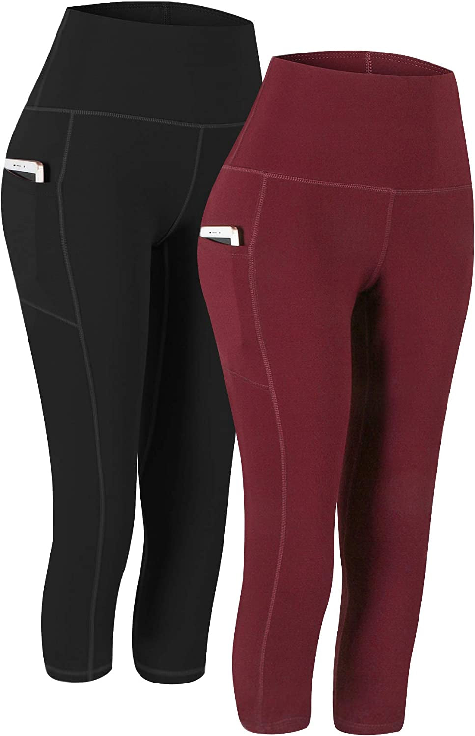Fengbay 2 Pack High Waist Yoga Pants, Pocket Yoga Pants Tummy Control Workout Running 4 Way Stretch Yoga Leggings  Fengbay Capris Black & Wine X-Large 