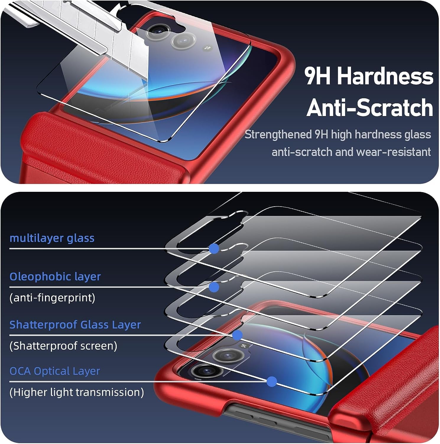 BSNRM for Motorola Razr plus Case, Built-In Screen Protector & Magnetic Hinge Protection & Ultra Thin Matte PC Shockproof Phone Cover Smartphone Case for Moto Razr plus 2023(Red)  BSNRM   