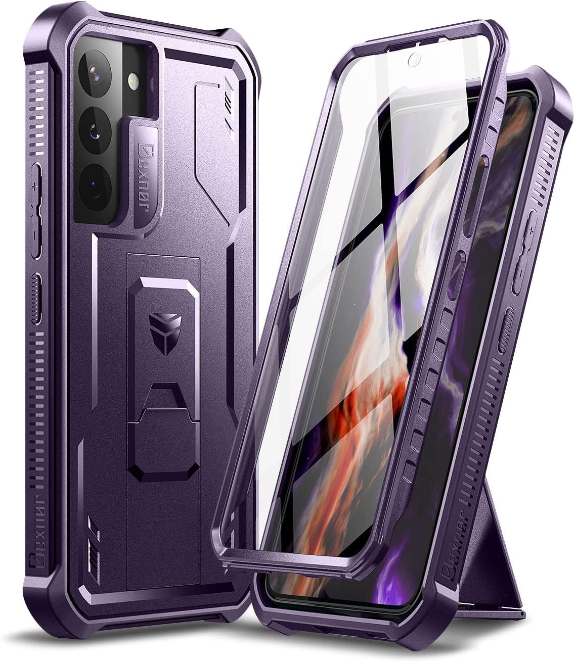Dexnor for Samsung Galaxy S22 Case, [Built in Screen Protector and Kickstand] Heavy Duty Military Grade Protection Shockproof Protective Cover for Samsung Galaxy S22 5G,Black  Dexnor Phantom Purple  