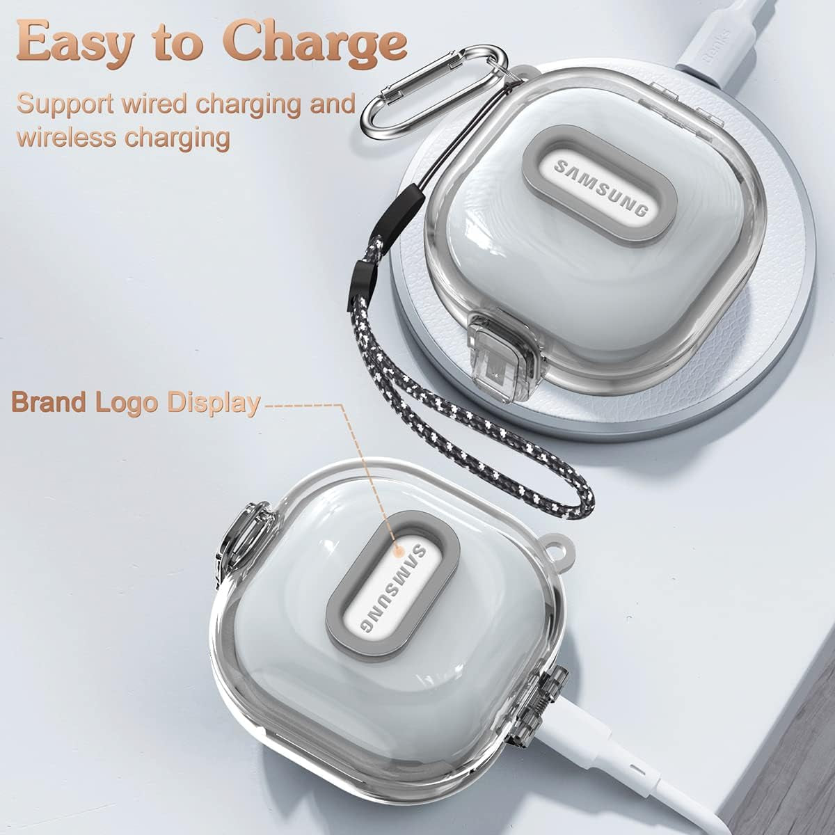 QIUDAOY [Clear Case with Lock] Samsung Galaxy Buds 2 Case/Galaxy Buds Pro 2 Case/Galaxy Buds Live Case/Galaxy Buds Pro Case with Lanyard/Keychain Accessories, Hard Clear Case Protector Shell Cover  QIUDAOY   