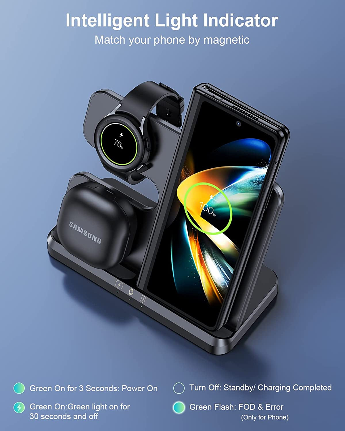 𝟮𝟬𝟮𝟯 𝗡𝗲𝘄 ZUBARR Wireless Charging Station for Samsung and Android Multiple Devices 3 in 1 Fast Charger Dock Stand for Phone Galaxy Z Flip 4/3 Z Fold S23 S22 S20 Ultra, Galaxy Watch 5/4/3, Buds  Guanyu(Dongguan) Intelligent Technology Co.,Ltd   