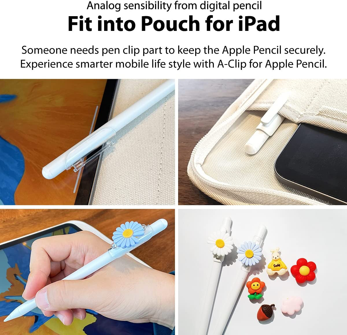 Araree A-Clip Compatible with Apple Pencil 1St Generation/ 2Nd Generation Hard Material Clip for Apple Pencil, Pencil Pocket Clip for Women Men Girl with 2Pcs - Clear White  KDLAB INC   