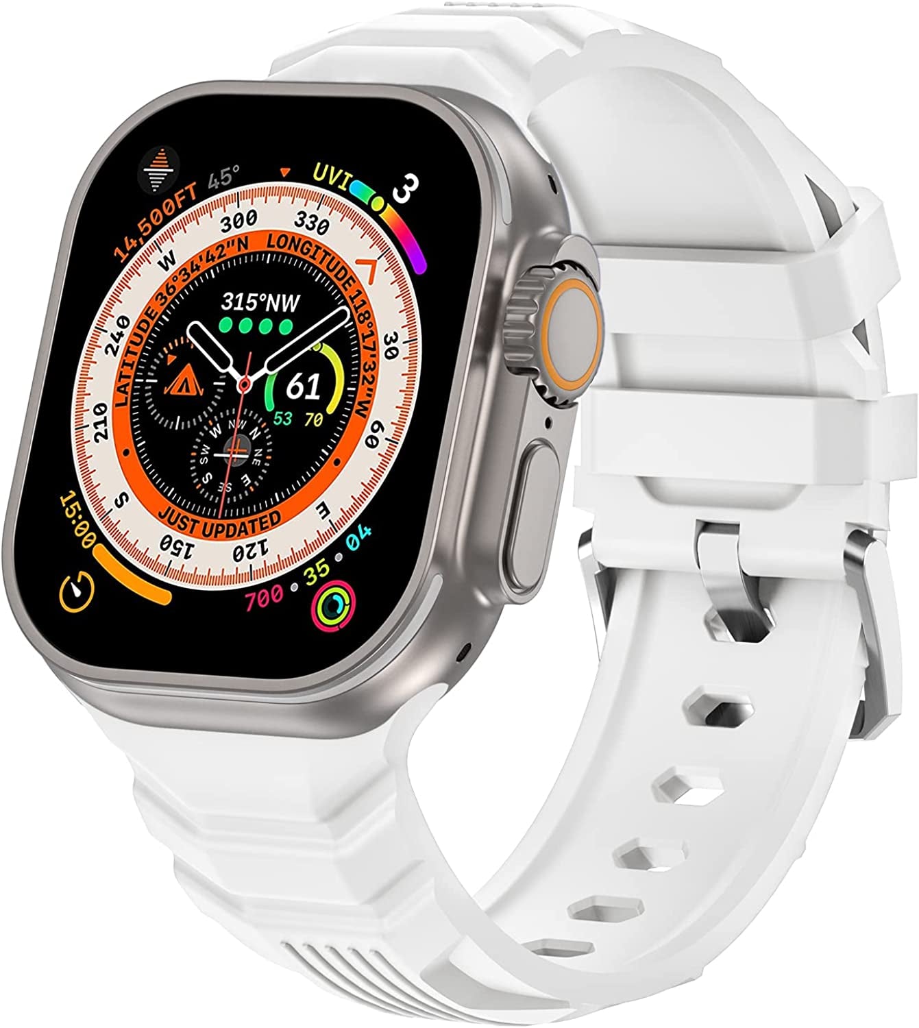 Bandiction Sport Band Compatible with Apple Watch Ultra Band 49Mm 45Mm 44Mm 42Mm, Soft Silicone Replacement Strap for Iwatch Series 8/7/6/5/4/3/2/1/Se/Ultra, Designed for Men  Bandiction White 42mm/44mm/45mm/49mm 