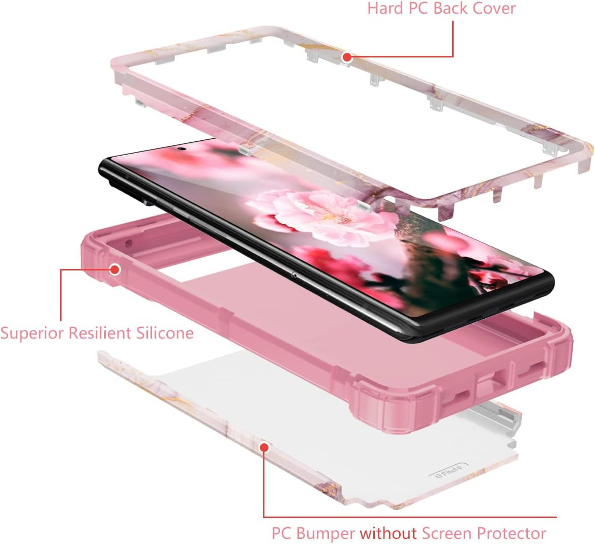 Pixel 6 Case,Google Pixel 6 Case,Casewind Marble Design Rose Gold Girl Women 3 in 1 Hard PC Soft TPU Silicone Rugged Bumper Heavy Duty Hybrid Shockproof Anti-Scratch Protective Cover for Pixel 6,6.4"  Casewind   