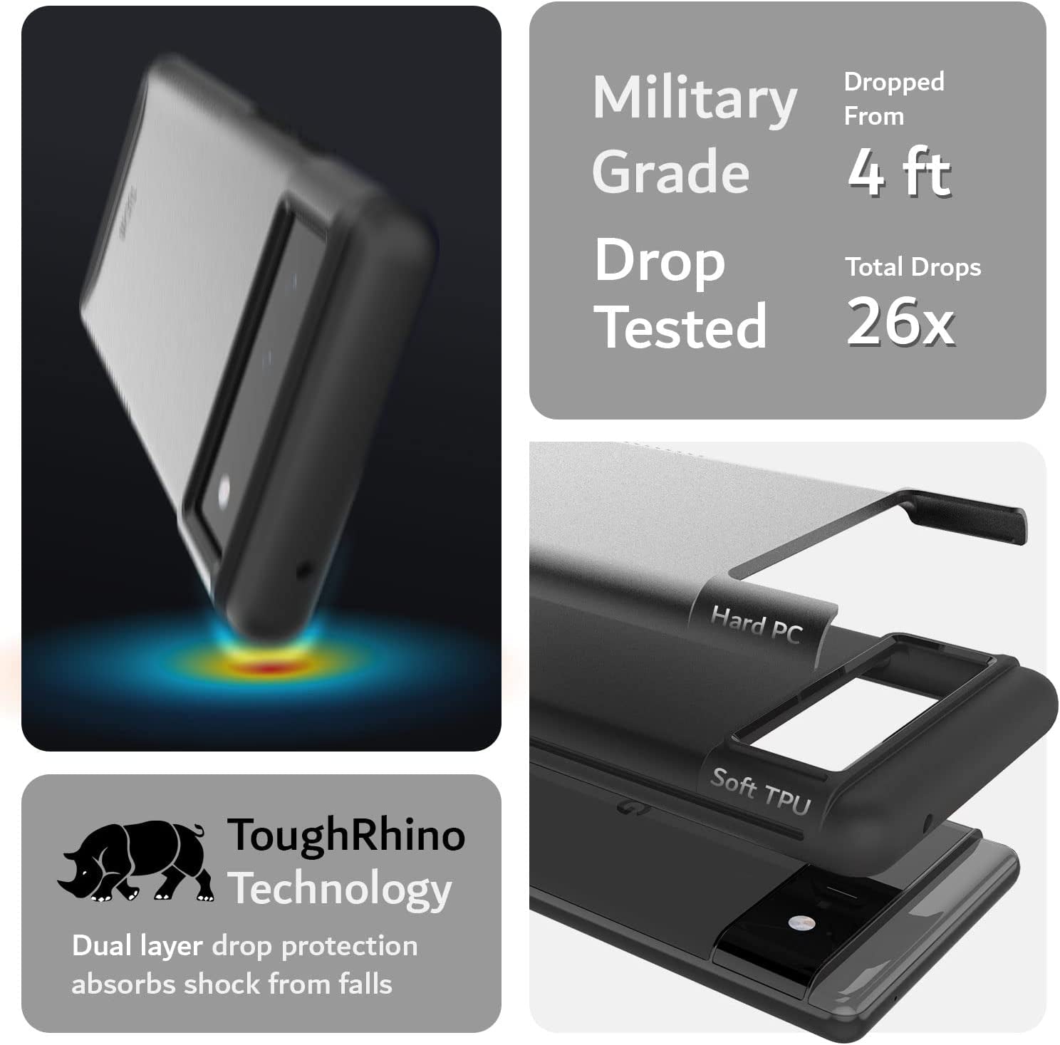 TUDIA Dualshield Designed for Google Pixel 6 Case (2021), [Merge] Shockproof Military Grade Slim Heavy Duty Dual Layer Tough Protection for Pixel 6 Phone Case - Metallic Slate  TUDIA   