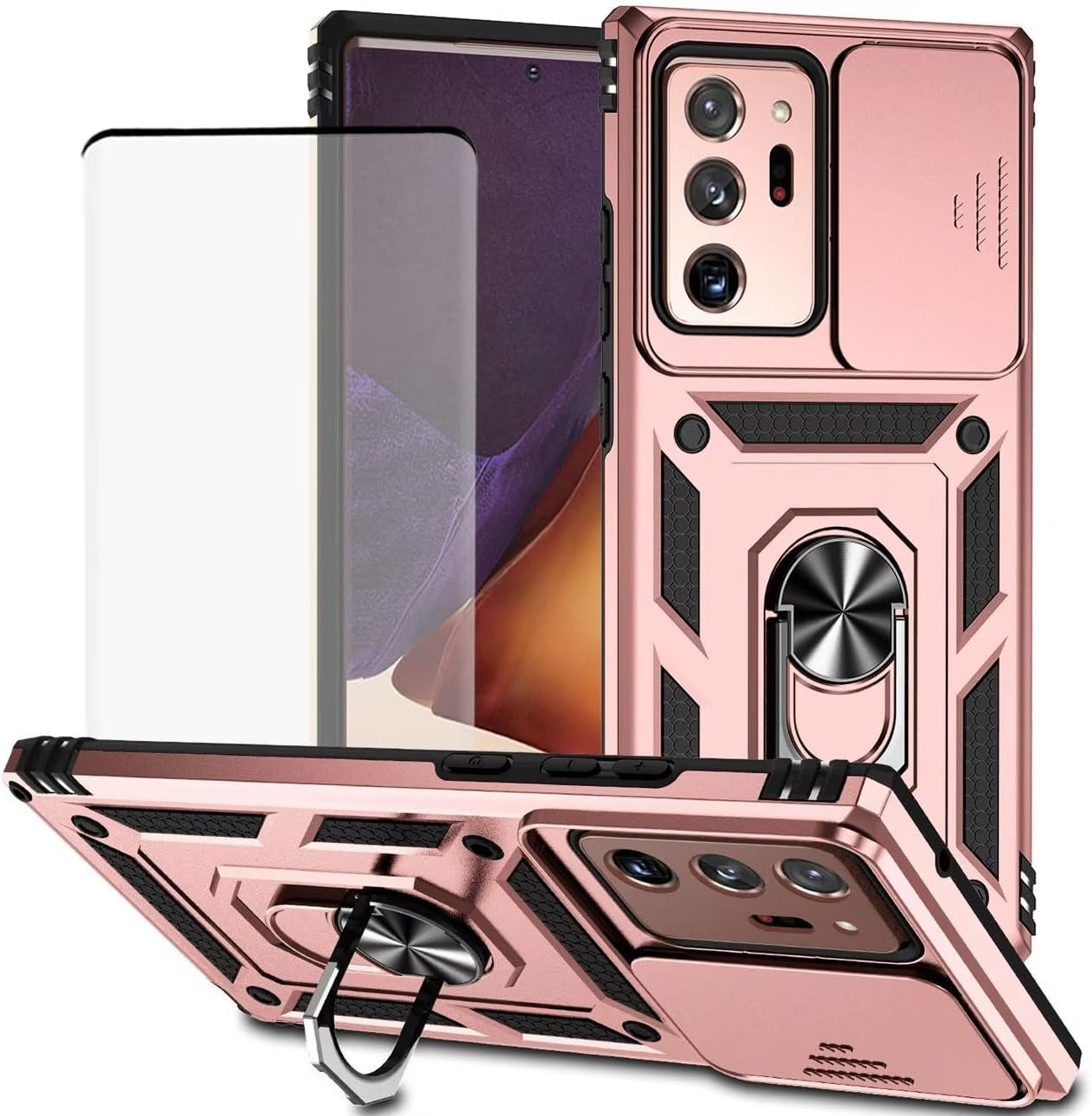 Yodueiv for Galaxy Note 20 Ultra Case, Samsung Note 20 Ultra SM-N986U Case with Tempered Glass Screen Protector and Slide Camera Cover, Car Mount Holder Cover for Samsung Galaxy Note 20 Ultra 5G Green  Yodueiv Rose Gold  