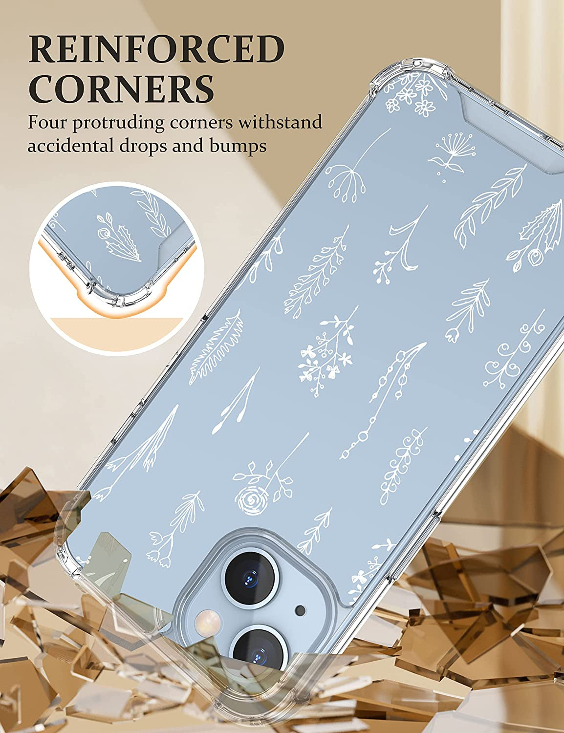 Cutebe [3 in 1 Crystal Phone Case for Iphone 13(2021)/Iphone 14(2022) 6.1", Cute Protective Cover with 9H Temper Glass Screen Protector + HD Temper Camera Lens Protector for Women, Girls  Cutebe   