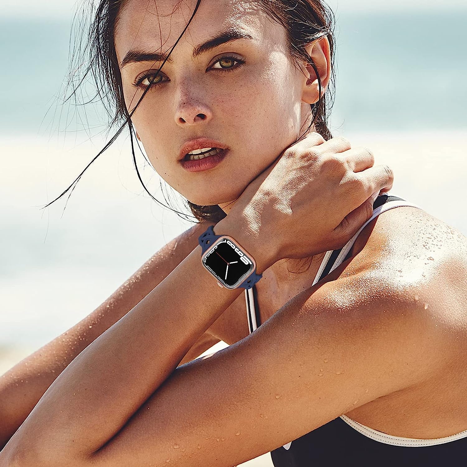 Slim Silicone Bands Compatible with Apple Watch Band 40Mm 38Mm 41Mm 42Mm 44Mm 45Mm 49Mm Women Breathable Braided Lace Thin Soft Sport Strap Replacement Wristbands for Iwatch SE Series 8 7 6 5 4 3 2 1  iWabcertoo   