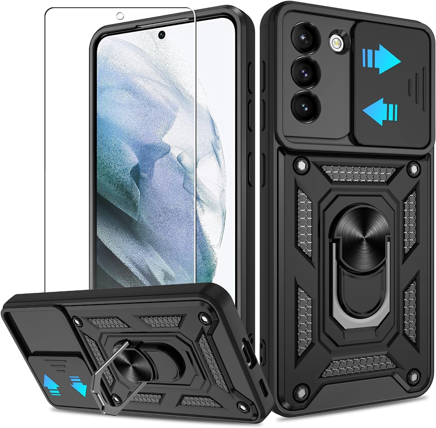 ATUMP Compatible with Samsung Galaxy S21 plus Case with HD Screen Protector with Slide Camera Cover, 360° Rotation Ring Kickstand [Military Grade] Case for Samsung Galaxy S21 Plus1,Black  Atump   