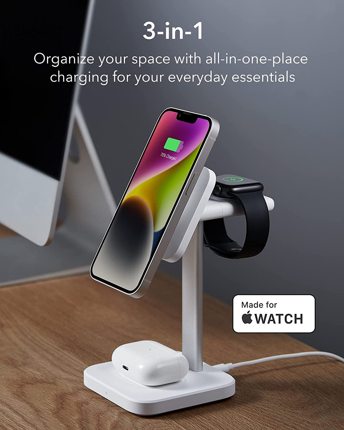 ESR 3-In-1 Magsafe Charger Stand (Halolock), Removable Made for Apple Watch Certified Charger, Magsafe Charging Station, Magnetic Wireless Charger, Iphone 14/13/12 Series, Airpods Pro/3/2, White  ESR   