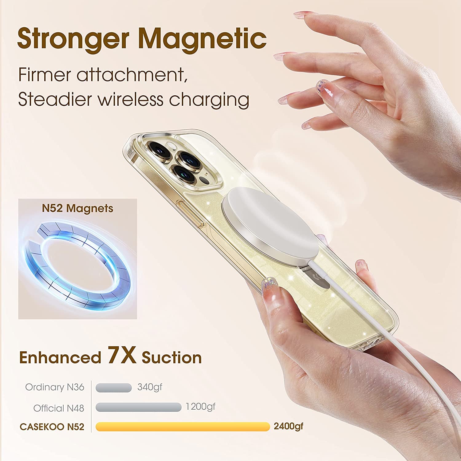 CASEKOO Glitter Clear Iphone 14 Pro Case, Magsafe Compatible, Invisible Stand, Non-Yellowing, Protective Bling Phone Cases 6.1 Inch  CASEKOO   