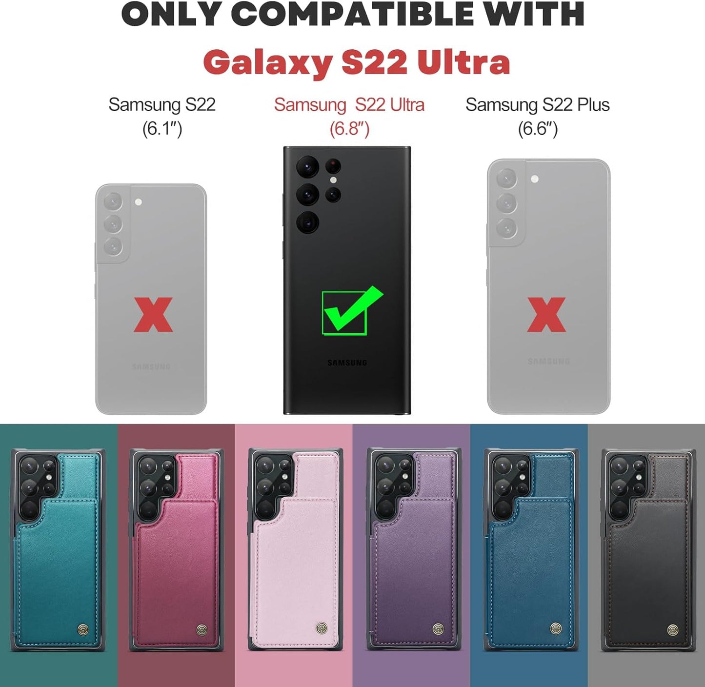 Vinich Samsung Galaxy S22 Ultra Case with Card Holder, Samsung S22 Ultra Wallet Case for Women Men with RFID Blocking, Durable Kickstand Shockproof Phone Case for Galaxy S22 Ultra 5G, Purple  Vinich   