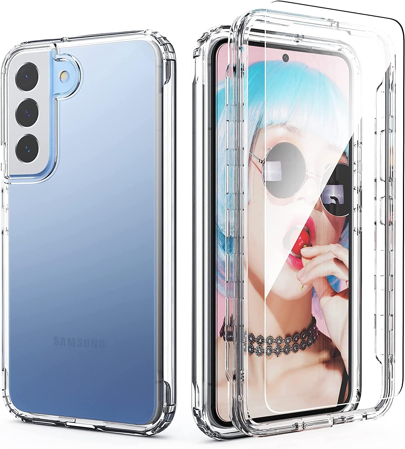 Idweel Clear Galaxy S22 plus Case with Tempered Glass Screen Protector,Hybrid 2 in 1 Shockproof Soft Slim Transparent Case with TPU Bumper, Protective Silicone Airbag Cover for Samsung S22 Plus  IDweel   