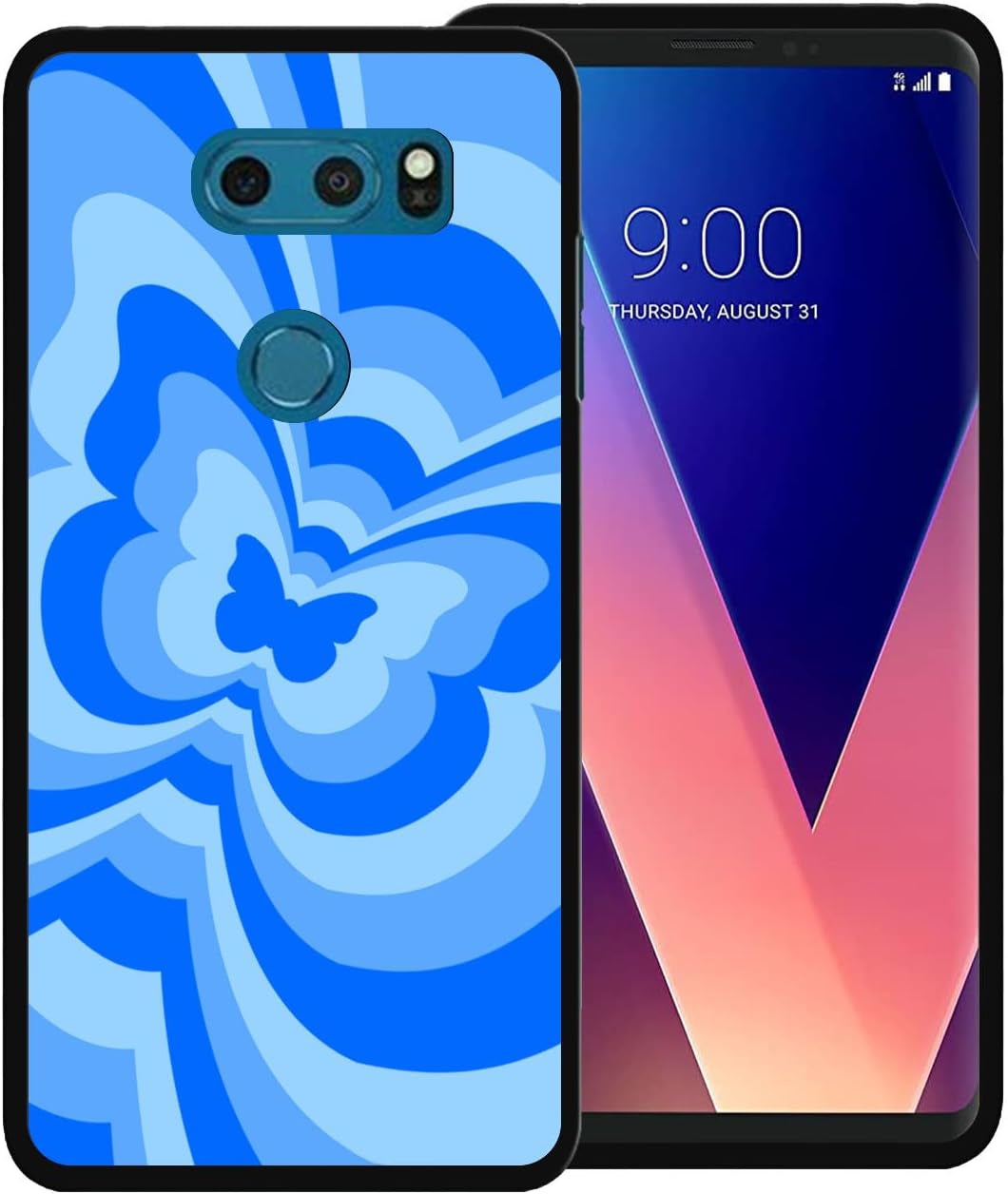 Zaztify Phone Case for LG V30/V30S Thinq/V35 Thinq/V30S+ Thinq/V35+ Thinq/V30+, Purple Butterfly Swirl Incline Coffee Latte Valentine Color Block Shockproof Protective Thin Soft Cover Shell  zaztify Blue Butterfly Swirl  