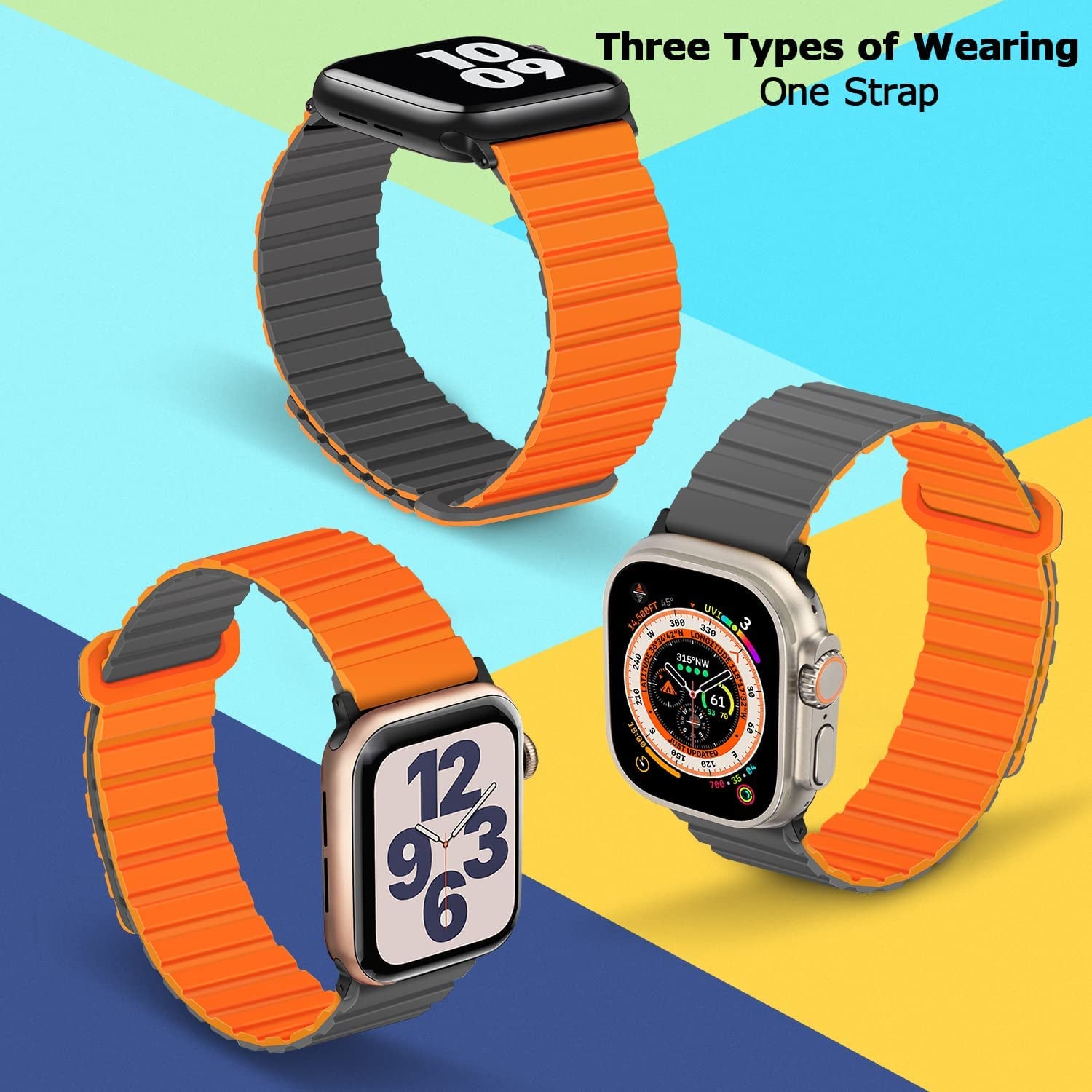 Tasikar Compatible with Apple Watch Band 49Mm 45Mm 44Mm 42Mm Silicone Magnetic Loop Bands [Double Sided Wearable] Designed for Apple Watch Ultra Series 8 7 (45Mm) SE 6 5 4 (44Mm) 3 2 1 (42Mm), Grey Orange  Tasikar   