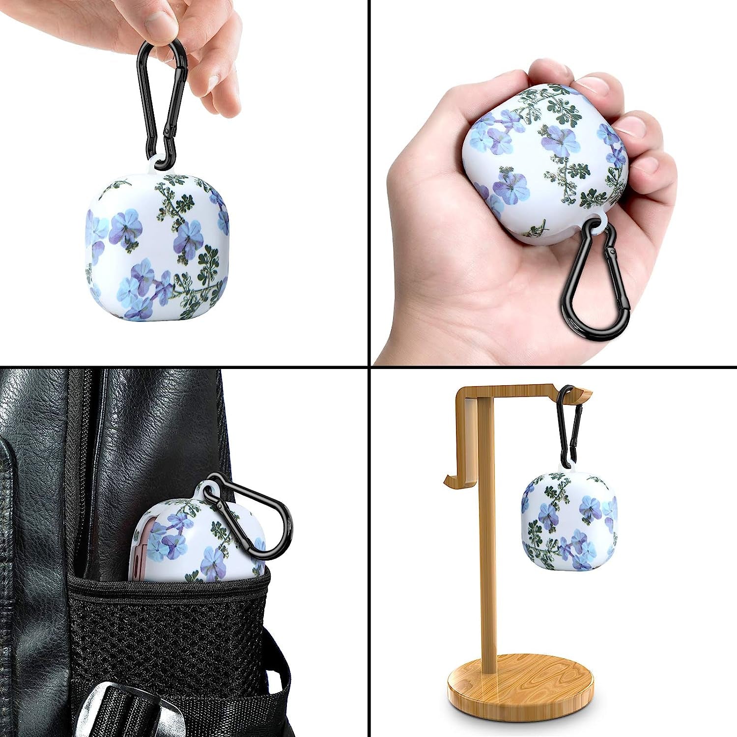 PC Plastic Hard Shell Case Cover for Galaxy Buds Live 2020/Galaxy Buds Pro 2021With Carabiner Anti-Lost & Shockproof Skin Accessories Compatible 2021 Latest Samsung Galaxy Buds 2 (Petal-Blue)  ANKASI   