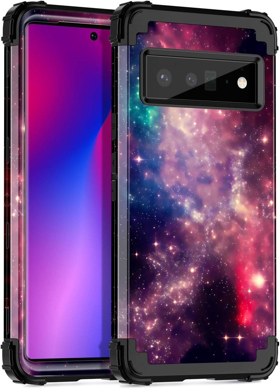 Miqala Compatible with Google Pixel 6 Pro Case,Shiny in the Dark Three Layer Heavy Duty Shockproof Hard Plastic Bumper +Soft Silicone Rubber Protective Case for Google Pixel 6 Pro,Blue Sky  Miqala Red/Green  