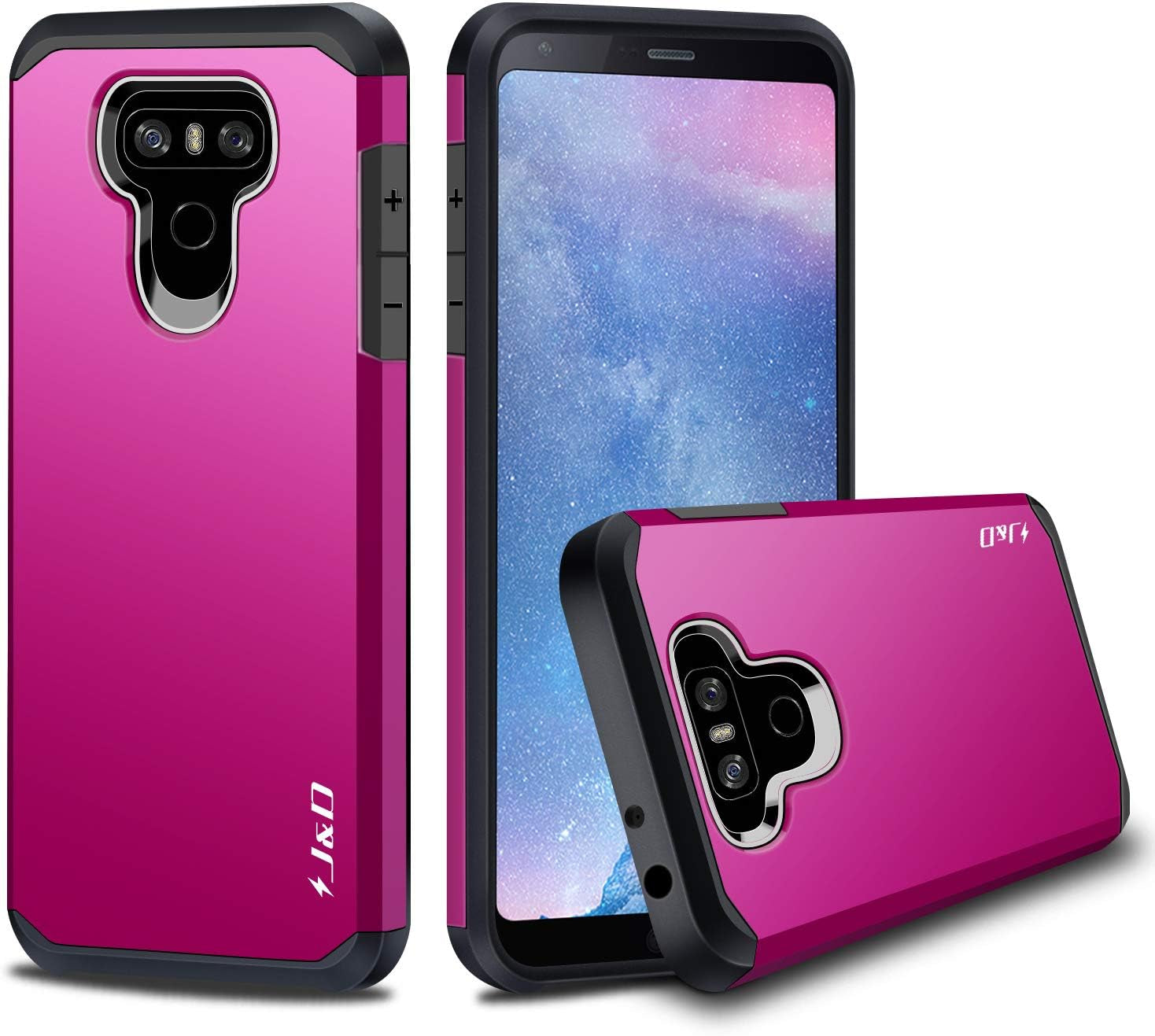 J&D Case Compatible for LG G6 / LG G6 plus Case, Heavy Duty Dual Layer Hybrid Shock Proof Protective Rugged Bumper Case for LG G6 Plus, LG G6 Case, Red  J&D Tech Fuchsia Pink  