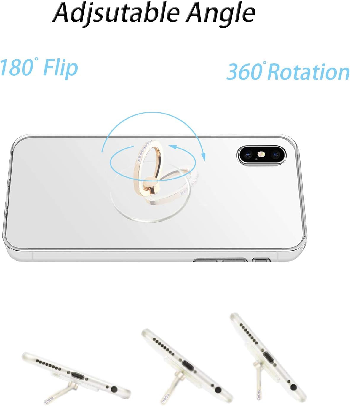 TACOMEGE Transparent Clear Phone Holder Ring Grips for Iphone Samsung Galaxy, Finger Ring Stand for Smartphones Tablets Cases (Round-Gold-Crystal)  TACOMEGE   