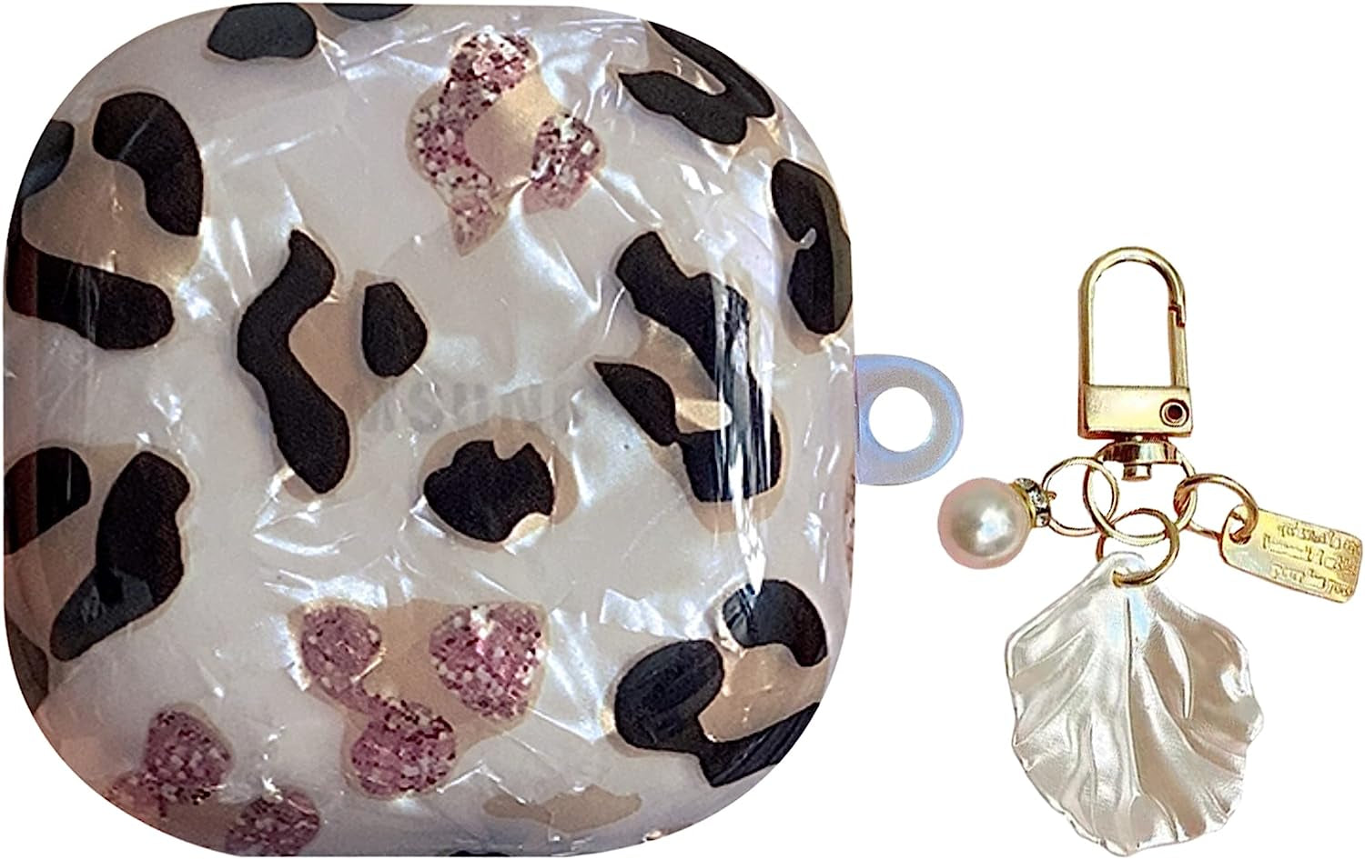 HENJI Case for Samsung Galaxy Buds 2 Case (2021) / Galaxy Buds Pro Case (2021) / Galaxy Buds Live Case (2020), Full Protective Pearl Shell Cover with Pearl Keychain for Women Girl (Leopard Grain B)  HENJI   