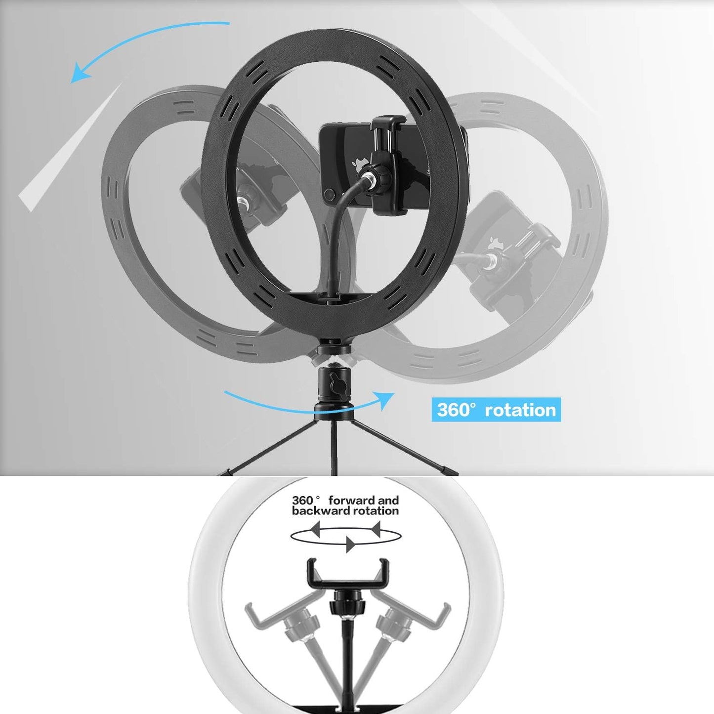 Selfie Ring Light 10" with Tripod Stand and Phone Holder Portable Desk Makeup LED Ring Light with 3 Lighting Colors and 10 Brightness for Photography/Makeup/Video/Live Streaming  Evanee   
