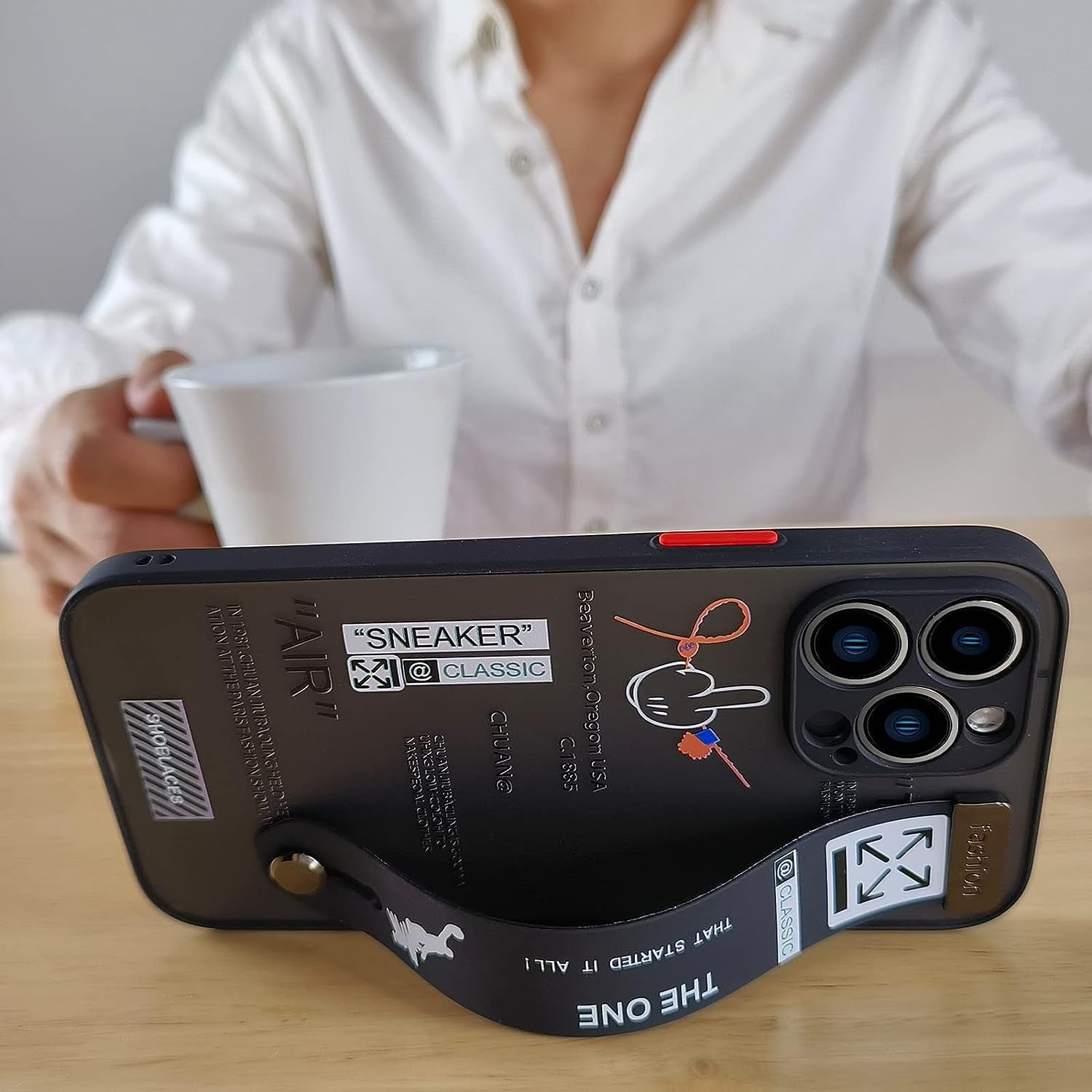 YIJIBANG for Iphone 12 Pro Case with Design Basketball Sports Shoes Pattern Slim Thin Clear Hard Back Shockproof with Adjustable Wristband Kickstand Loopy Phone Cover Men Boys Cool White Black  PTyouhaowei   