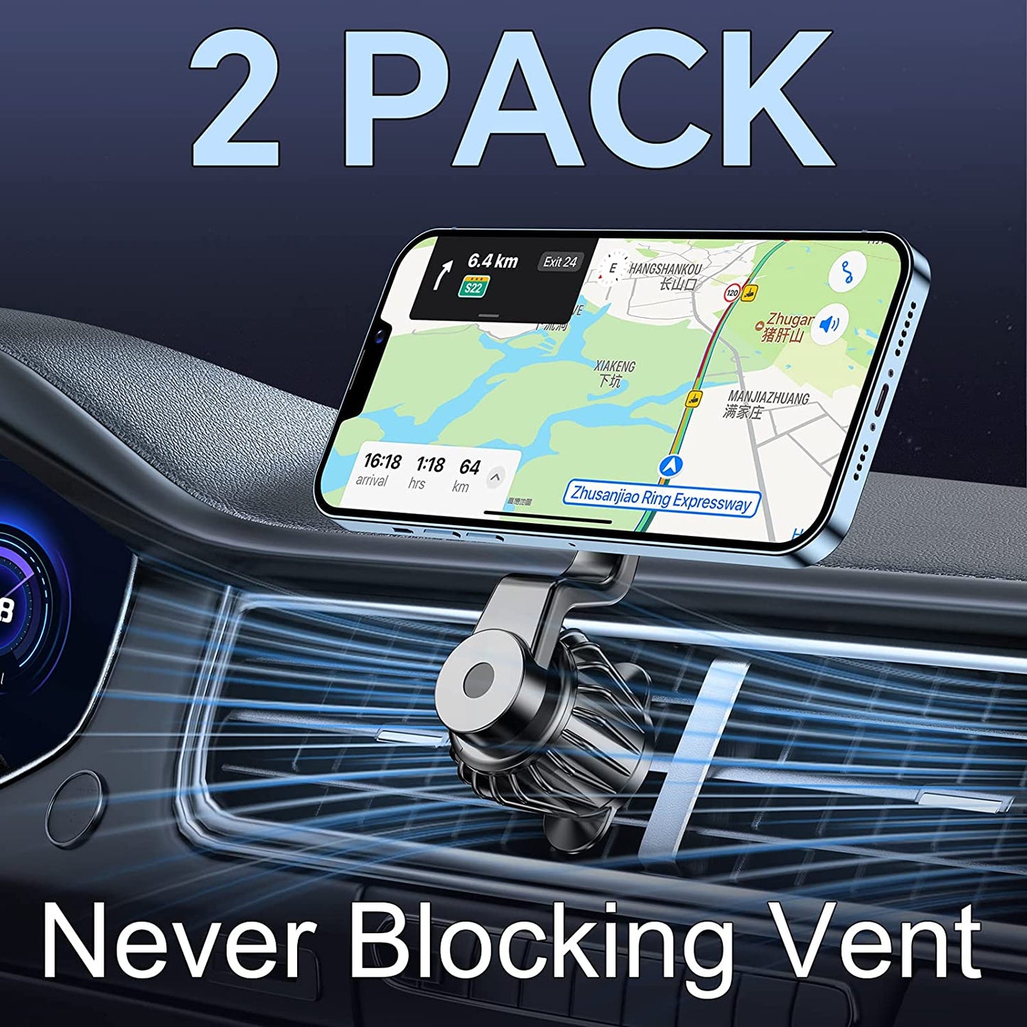 【2-Pack】Fits Iphone Magsafe Car Mount Vent【Strong Magnet 】Magnetic Phone Holder for Car Vent【 360° Rotation】 Iphone Car Holder Mount Fit for Iphone 14 13 12 Pro Max plus Magsafe Case &Cell Phones  Kaistyle   