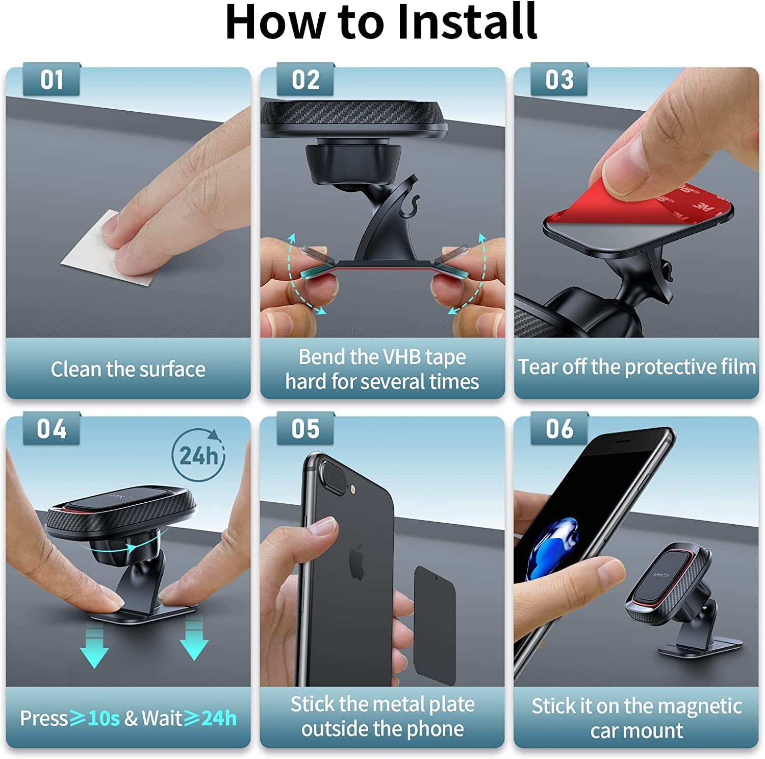 [2 Pack] Magnetic Phone Holder for Car, Apps2Car [Super Strong Magnet] Phone Mount for Car, Dashboard Magnetic Car Phone Holder Mount with Strong VHB Adhesive Mounting, Compatible with Iphone, Samsung  Wiiki-Tech   