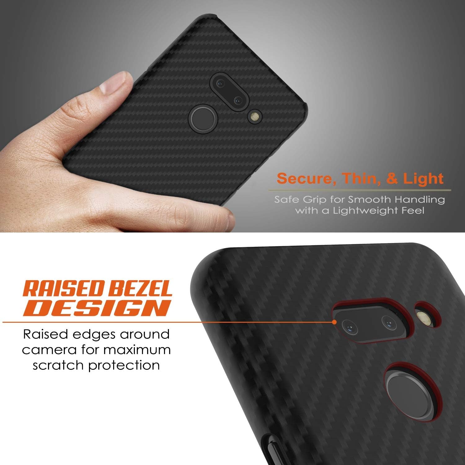 LG G8 Case [Carbonshield Series] Ultra Thin 2 Piece Dual Layer PU Leather Cover [Shockproof][Non Slip] with PUNKSHIELD Screen Protector Compatible W/LG G8 Thinq (Jet Black)  PunkCase   