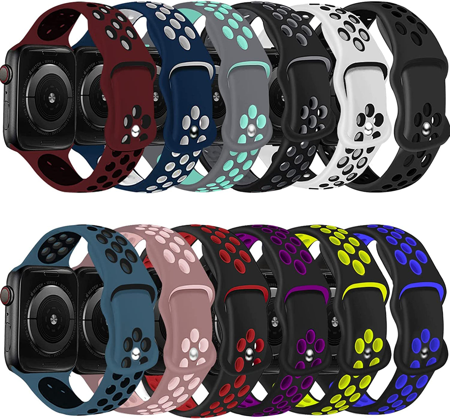 12 Pack Compatible with Apple Watch Band 49Mm 45Mm 44Mm 42Mm 41Mm 40Mm 38Mm, Breathable Soft Silicone Sport Replacement Strap Men Women for Iwatch Series 8/7/6/5/4/3/2/1/Se/Ultra  Brigtlaiff   