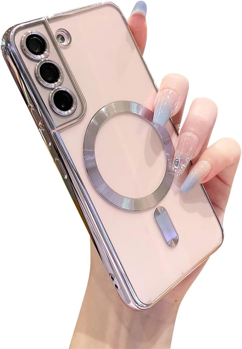 Threehundred for Samsung Galaxy S22 plus Case Magnetic Clear with Camera Lens Protector Full Protection Magsafe Electroplated Silicone Slim Fit Shockproof Protective Case Cover 6.6 Inch - Pink  Threehundred Lavender  