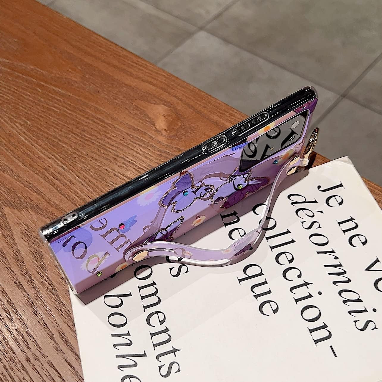 Lastma for Samsung Galaxy Note 20 Ultra Case Cute with Wrist Strap Kickstand Case 5G Glitter Bling Cartoon IMD Soft TPU Shockproof Protective Phone Cases Cover for Girls and Women - Purple Butterfly  Lastma   