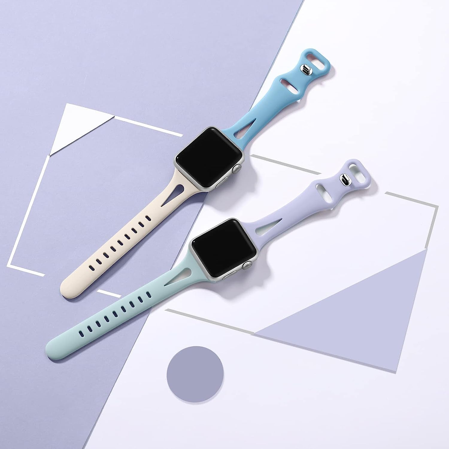 Getino Compatible with Apple Watch Band 40Mm 38Mm 41Mm Iwatch Series 8 7 6 5 4 3 2 1 SE for Women Men, Stylish Durable Silicone Slim Sport Watch Bands, 4 Pack, Cyan/Lake Blue/Starlight/Grayish Purple  Getino   