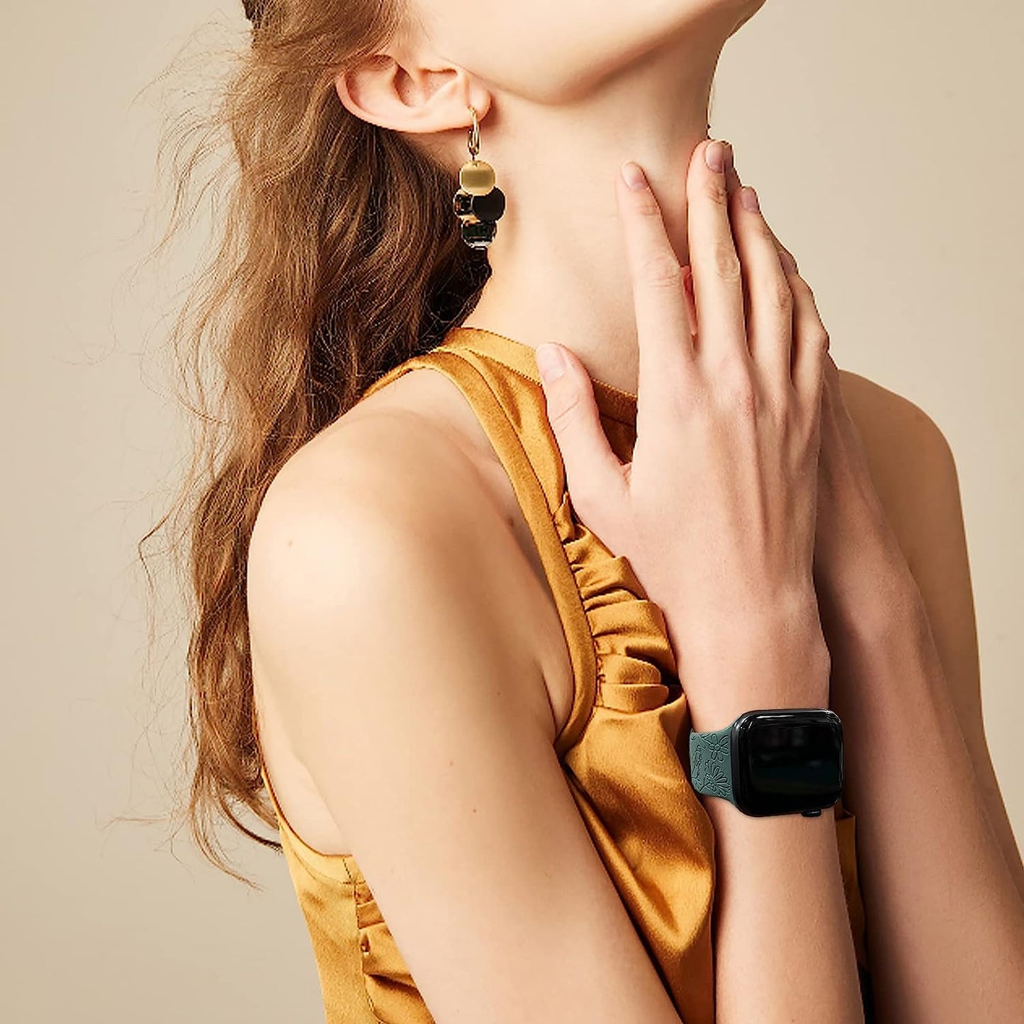 Lyfatz Flower Engraved Bands Compatible with Apple Watch Band 38Mm 40Mm 41Mm 42Mm 44Mm 45Mm 49Mm Women,Floral Laser Soft Silicone Waterproof Sport Band Replacement Wristbands for Iwatch Series 8 7 6 5 4 3 2 1 SE Ultra  Lyfatz   