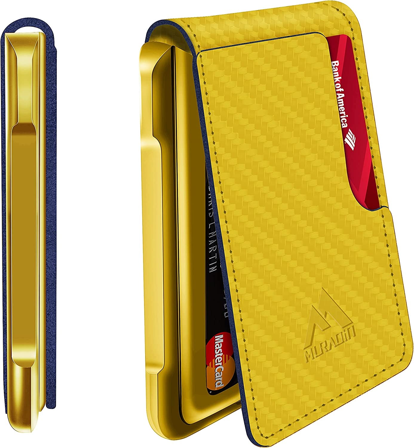 MURADIN Mens Wallet Tactical Bifold Wallets for Men Metal RFID Blocking Aluminum Money Cards Holder Gifts for Men  MURADIN Carbon Fiber Yellow  