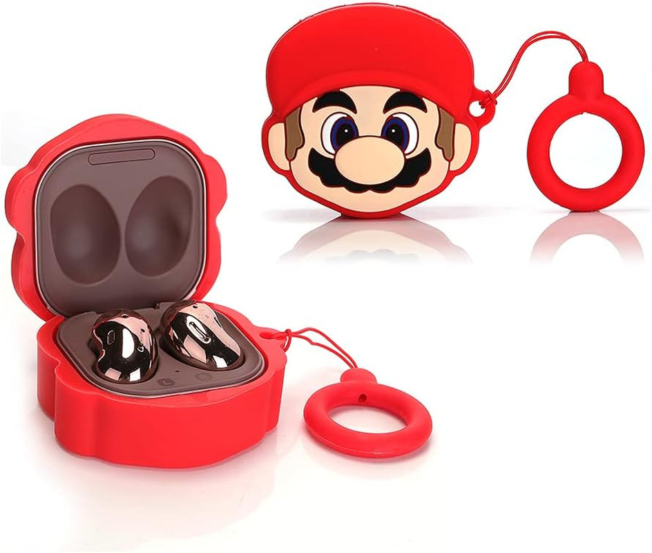 Suublg Silicone Cartoon Earbuds Case Protective Cover with Keychain Fit Designed for Samsung Galaxy Buds2 Pro (2022) /Galaxy Buds 2 (2021) /Galaxy Buds Pro (2021) /Galaxy Buds Live (2020)  Suublg Mario  