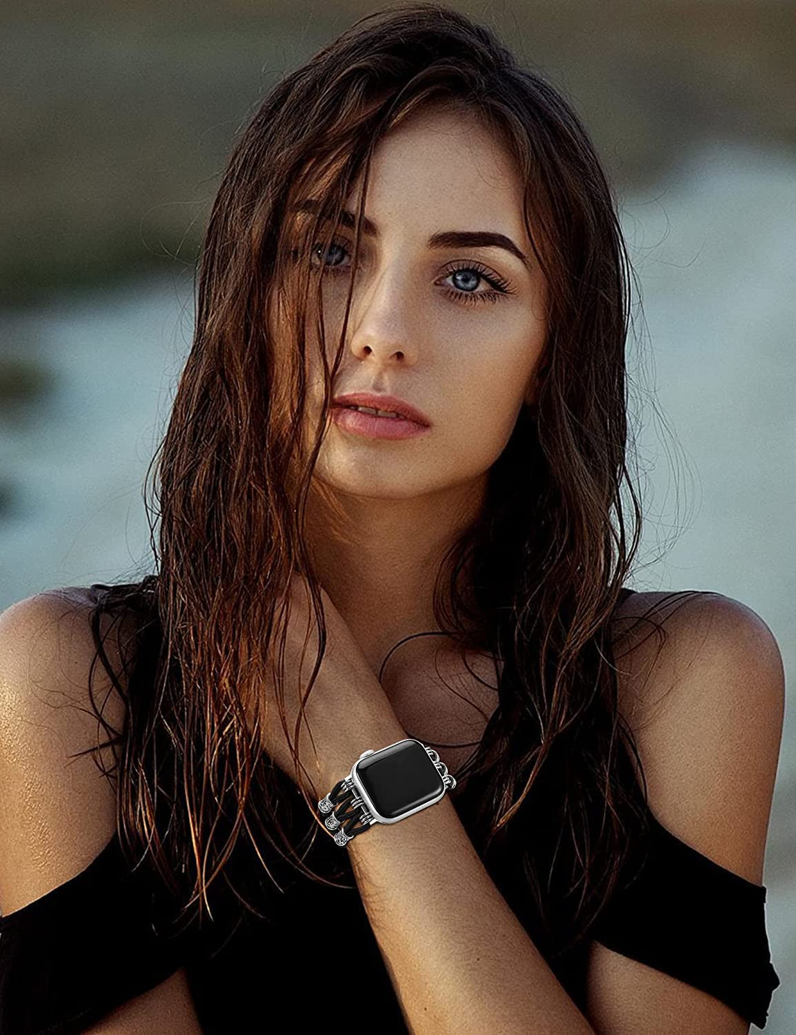 TOYOUTHS Beaded Bracelet Compatible with Apple Watch Band 38Mm 40Mm 41Mm Women, Premium Braided Nylon Elastic Stretchy Boho Cute Fancy Charms Solo Loop Strap for Iwatch Series 8/SE/7/6/5/4/3/2/1, M  TOYOUTHS   