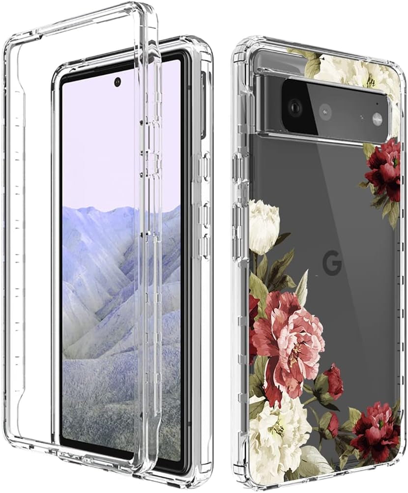 Yodueiv for Pixel 6 Pro Case,Pixel 6 XL G8VOU Case, Full-Body Cute Clear Floral Pattern Protective Phone Cover Case for Google Pixel 6 Pro 5G (Flower)  Yodueiv   