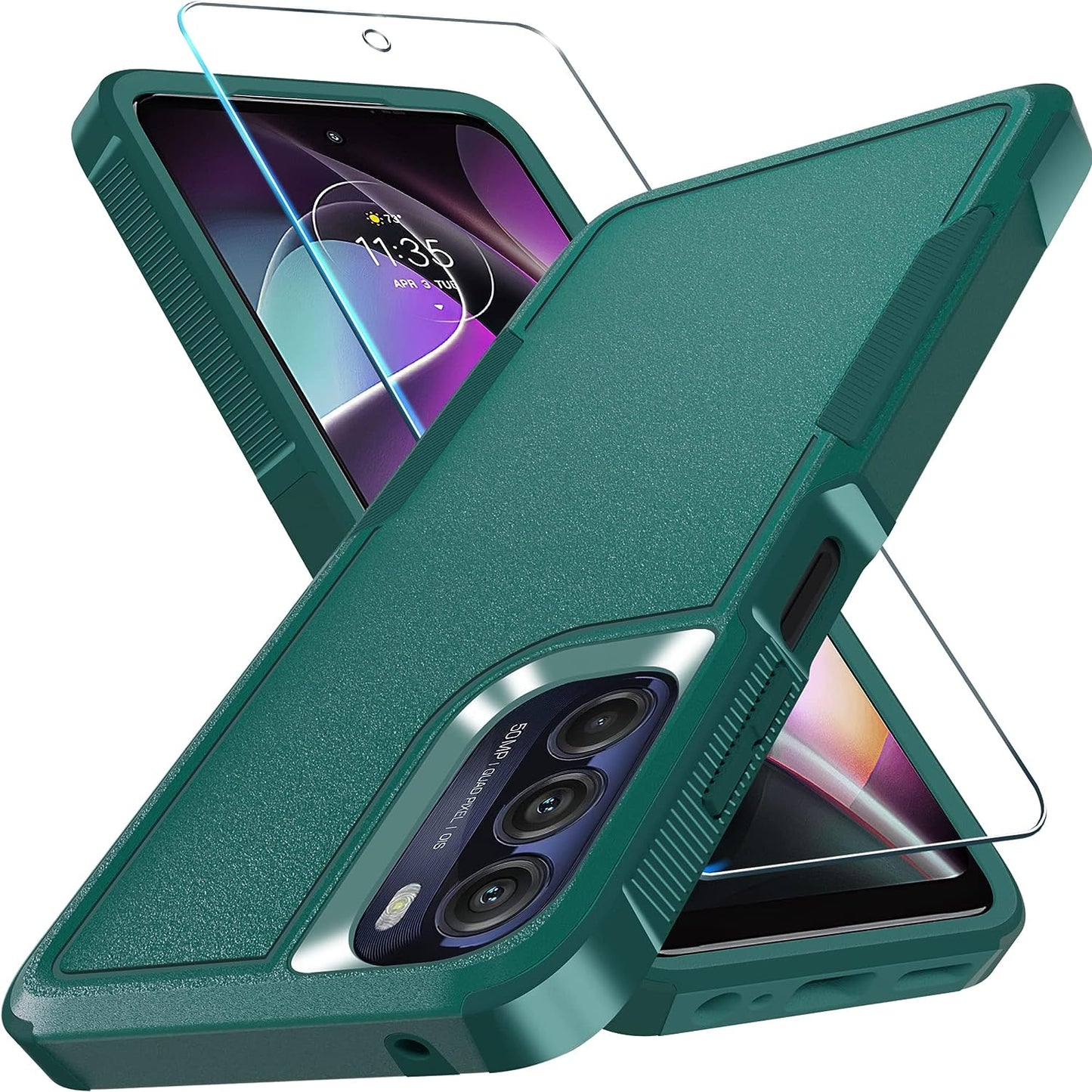 For Motorola Moto G Power 5G 2023 & Moto G 5G 2023 Case with Tempered Glass Screen Protector[1 Pack], Dual Layer Full Body Heavy Duty Rugged Shockproof Protective Phone Cover, Mint Green  RMOCR Dark Green Moto G 5G 2022 