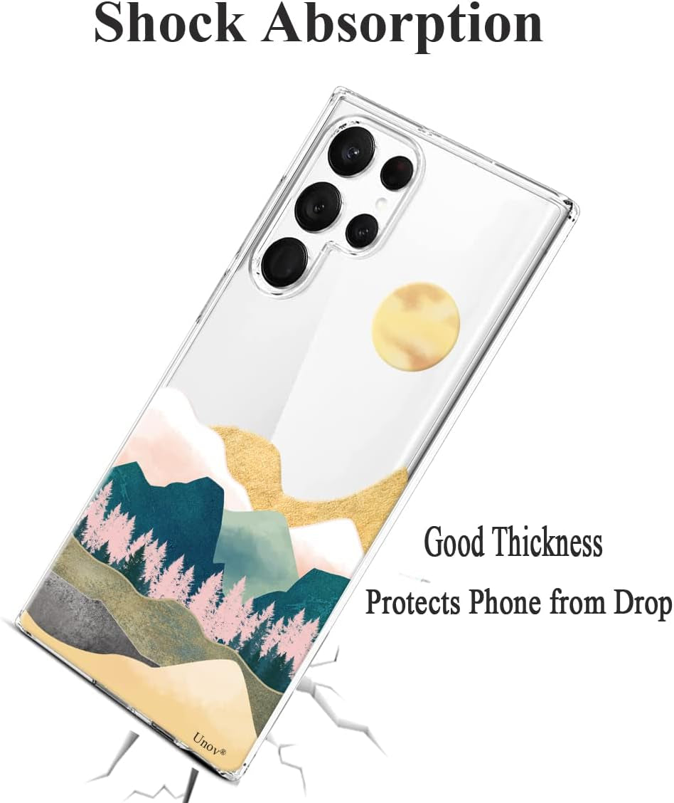 Unov Case Compatible with Galaxy S22 Ultra Case Clear with Design Soft TPU Shock Absorption Slim Embossed Pattern Protective 6.8 Inch (Sierra Mountains)  Unov   